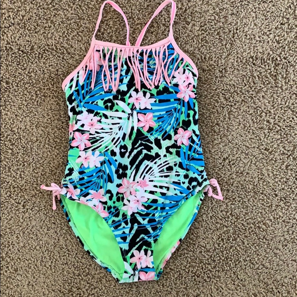 A kids flowery swimsuit